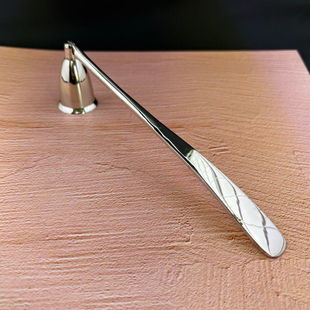 Vintage Silver Tone Candle Snuffer Long Handle Chrome MCM Decor